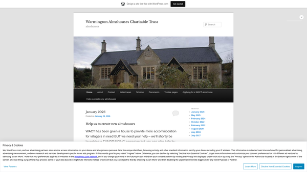 Screenshot of the Warmington Almshouses Charitable Trust website