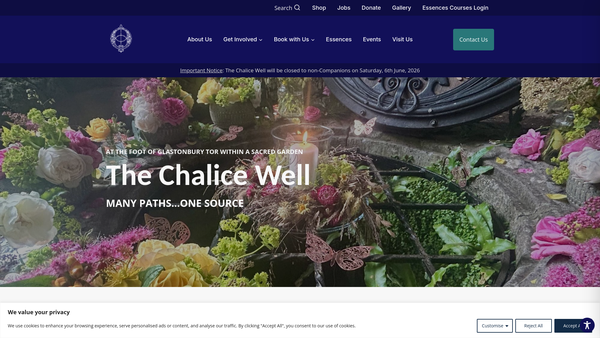 Screenshot of the Chalice Well Trust website