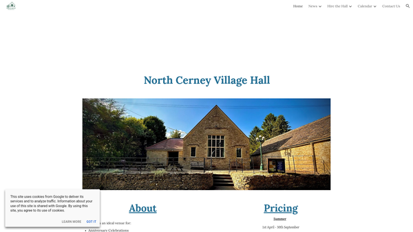 Screenshot of the North Cerney Memorial Village Hall website