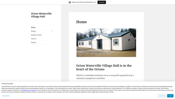 Screenshot of the Orton Waterville Village Hall website