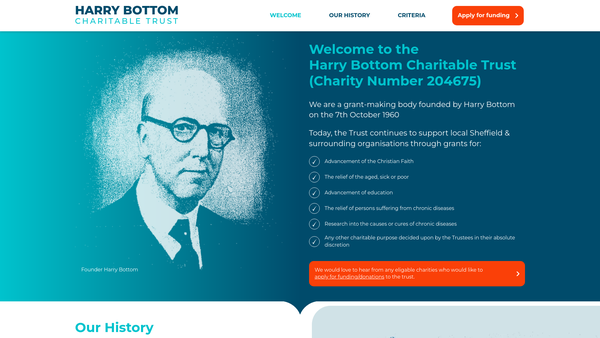Screenshot of the The Harry Bottom Charitable Trust website