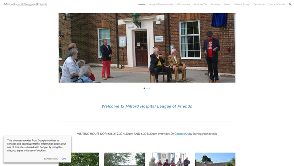 Screenshot of the League Of Friends Of Milford Hospital website