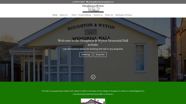 Screenshot of the The Houghton And Wyton Memorial Hall website