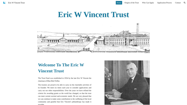 Screenshot of the The Eric W Vincent Trust Fund website