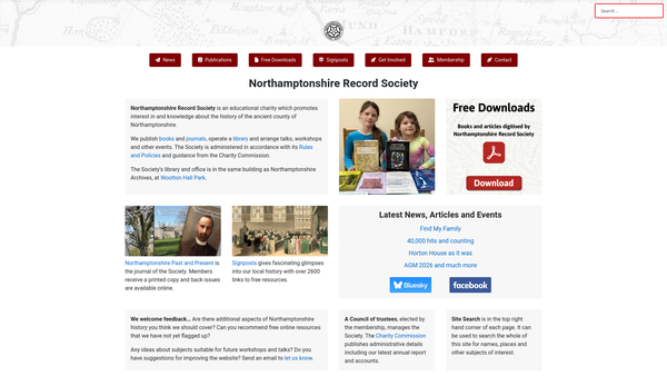 Screenshot of the Northamptonshire Record Society website