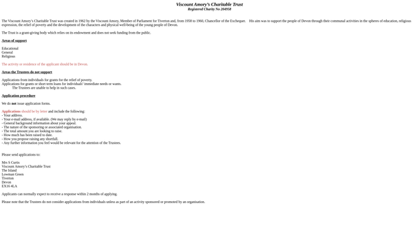 Screenshot of the Viscount Amory's Charitable Trust website