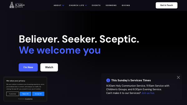 Screenshot of the St Andrew's Charity For Those In Need website