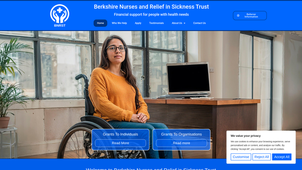 Screenshot of the Berkshire Nurses And Relief In Sickness Trust website