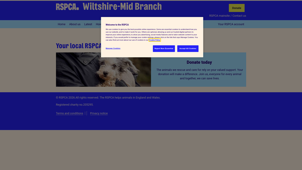 Screenshot of the Royal Society For The Prevention Of Cruelty To Animals Wiltshire-Mid Branch website