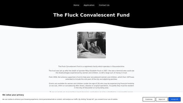 Screenshot of the Fluck Convalescent Fund website