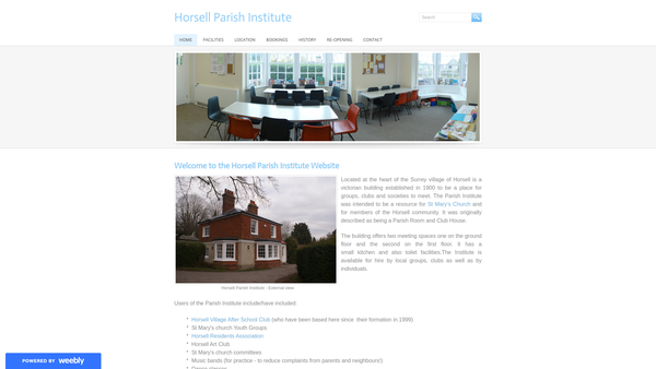 Screenshot of the Eliza Back For The Parish Room (Known As The Horsell Parish Institute And Club Room) website