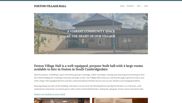 Screenshot of the Foxton Village Hall website