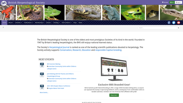 Screenshot of the British Herpetological Society website