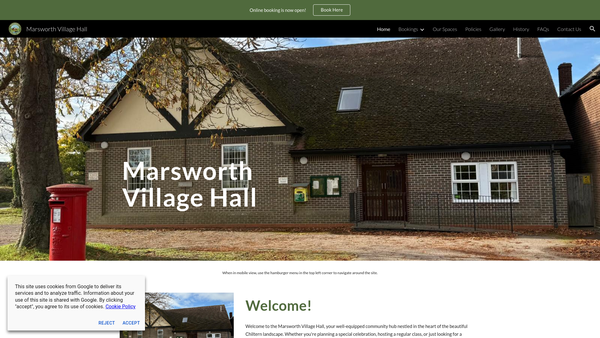 Screenshot of the Marsworth Social Centre website