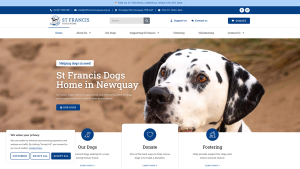 Screenshot of the St Francis Home For Animals website