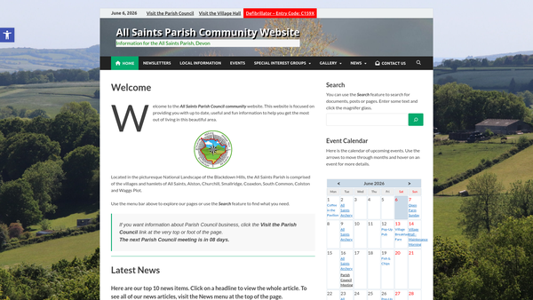 Screenshot of the All Saints And District Village Hall website