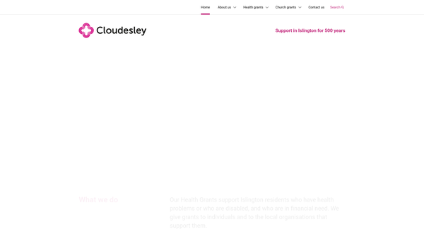 Screenshot of the Charity Of Richard Cloudesley website