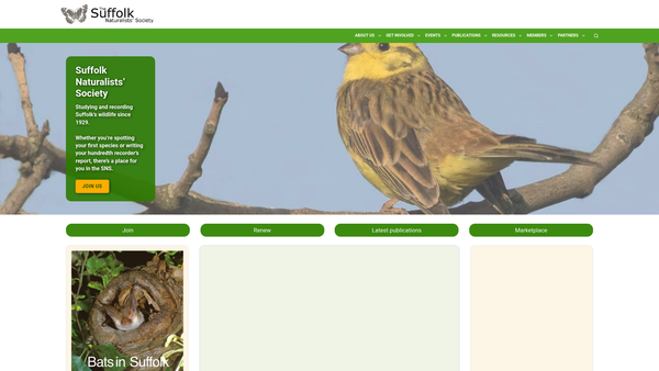 Screenshot of the Suffolk Naturalists' Society website