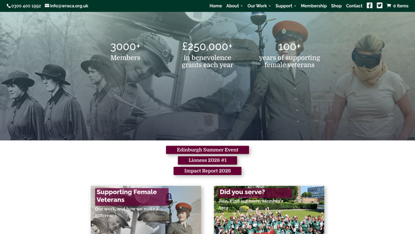Screenshot of the The Women's Royal Army Corps Association (Incorporating Queen Mary's Army Auxiliary Corps And Auxiliary Territorial Service Comrades Association) website