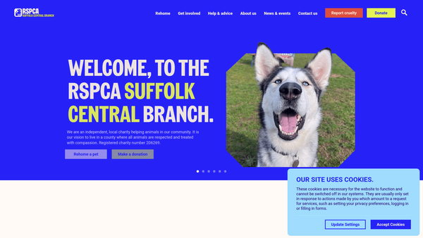Screenshot of the Royal Society For The Prevention Of Cruelty To Animals Suffolk Central Branch website