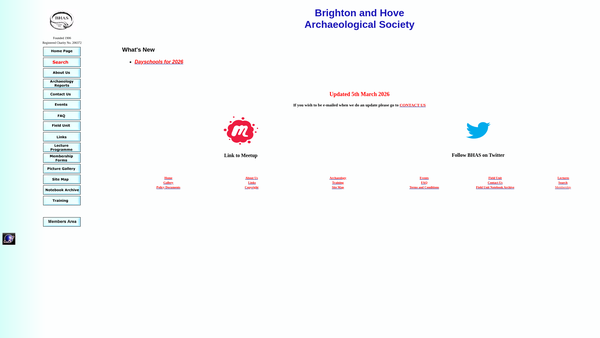 Screenshot of the Brighton And Hove Archaeological Society website