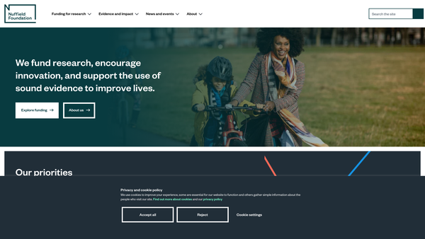 Screenshot of the The Nuffield Foundation website