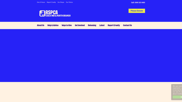 Screenshot of the Royal Society For The Prevention Of Cruelty To Animals Essex Mid & North Branch website