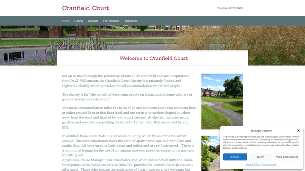 Screenshot of the The Cranfield Court Charity website