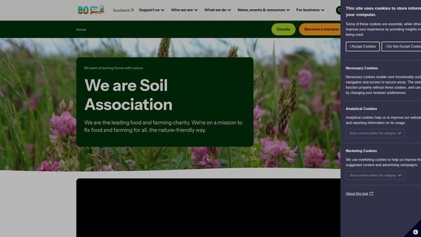Screenshot of the The Soil Association Limited website