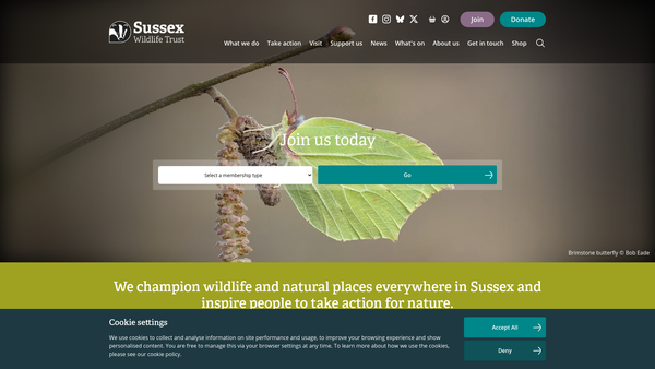 Screenshot of the Sussex Wildlife Trust website