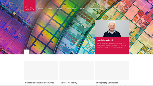Screenshot of the The Royal Society Of London For Improving Natural Knowledge (Commonly Known As The Royal Society) website