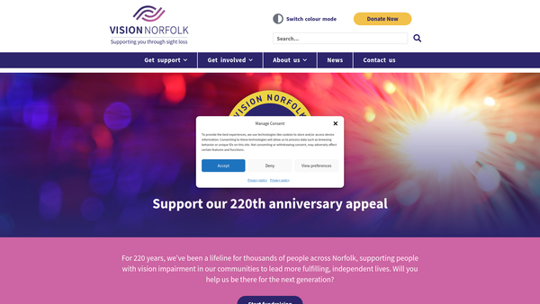 Screenshot of the The Norfolk And Norwich Association For The Blind website