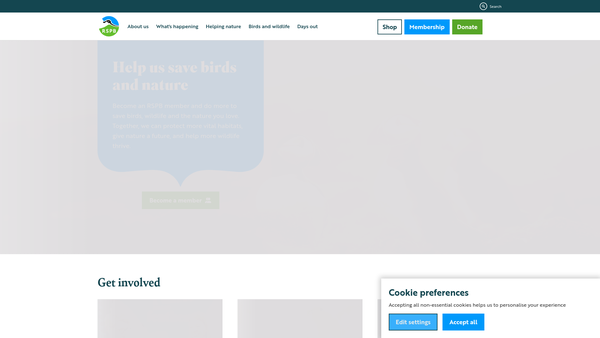 Screenshot of the Royal Society For The Protection Of Birds website