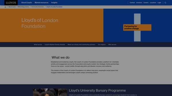 Screenshot of the Lloyd's of London Foundation website