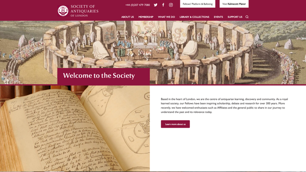 Screenshot of the Society Of Antiquaries Of London website