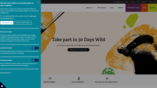 Screenshot of the Royal Society Of Wildlife Trusts website