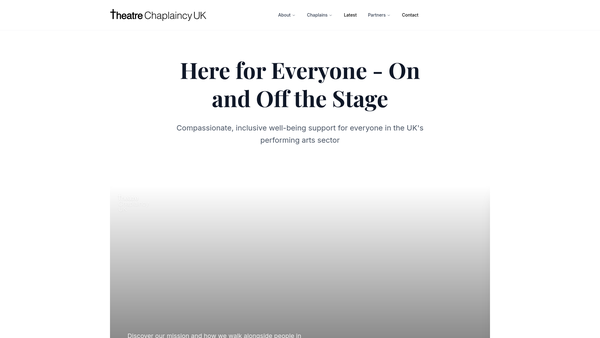 Screenshot of the Theatre Chaplaincy UK website