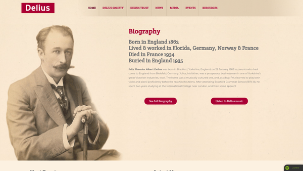 Screenshot of the The Delius Trust website
