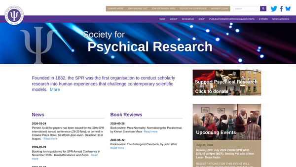 Screenshot of the The Incorporated Society For Psychical Research website