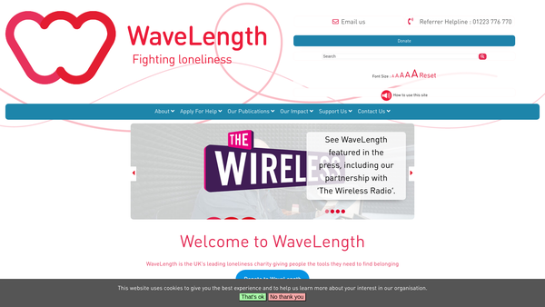 Screenshot of the Wavelength Charity Limited website