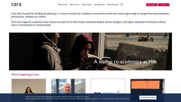 Screenshot of the Council For At-Risk Academics website