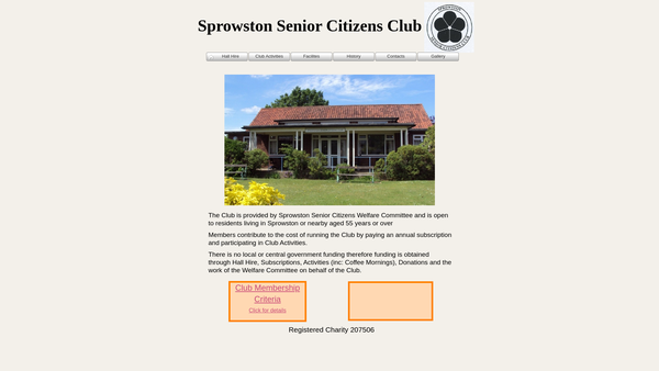 Screenshot of the Sprowston Senior Citizens Welfare Committee website