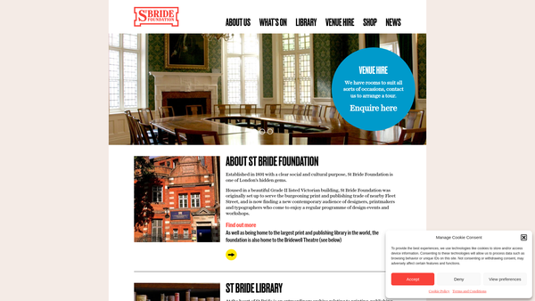 Screenshot of the St Bride Foundation website
