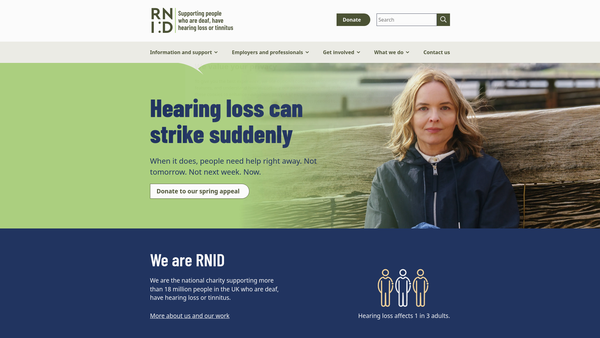 Screenshot of the The Royal National Institute For Deaf People website