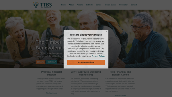 Screenshot of the The Timber Trades' Benevolent Society website