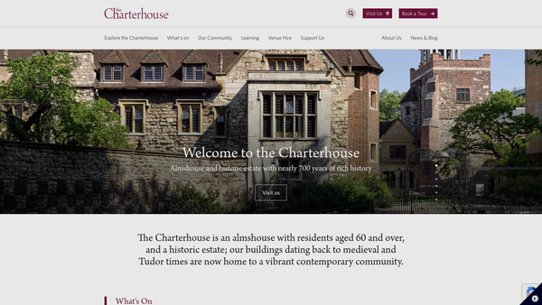 Screenshot of the Sutton's Hospital In Charterhouse website