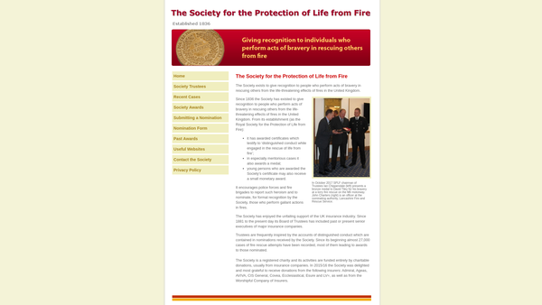 Screenshot of the The Society For The Protection Of Life From Fire website