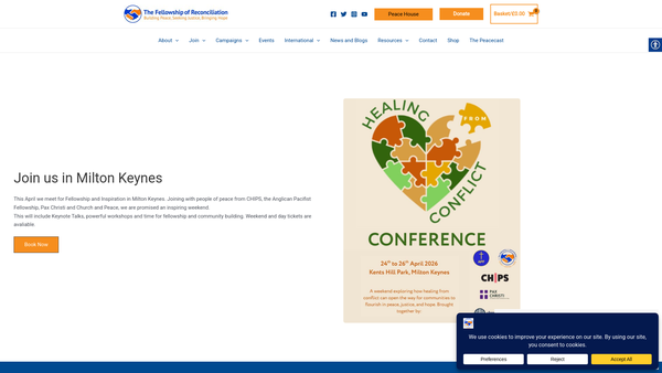 Screenshot of the Fellowship Of Reconciliation (For) website