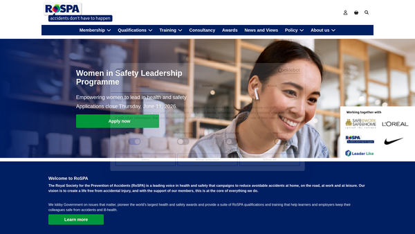 Screenshot of the The Royal Society For The Prevention Of Accidents website