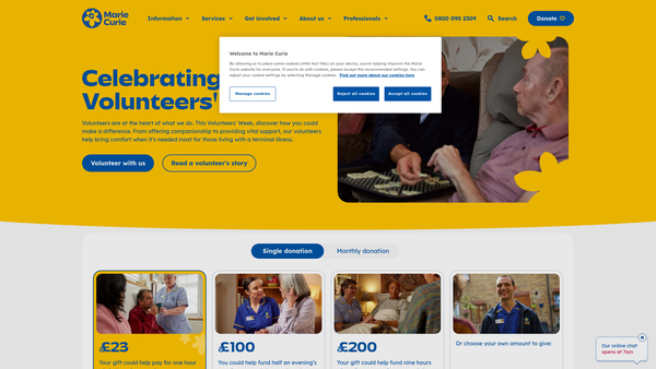 Screenshot of the Marie Curie website